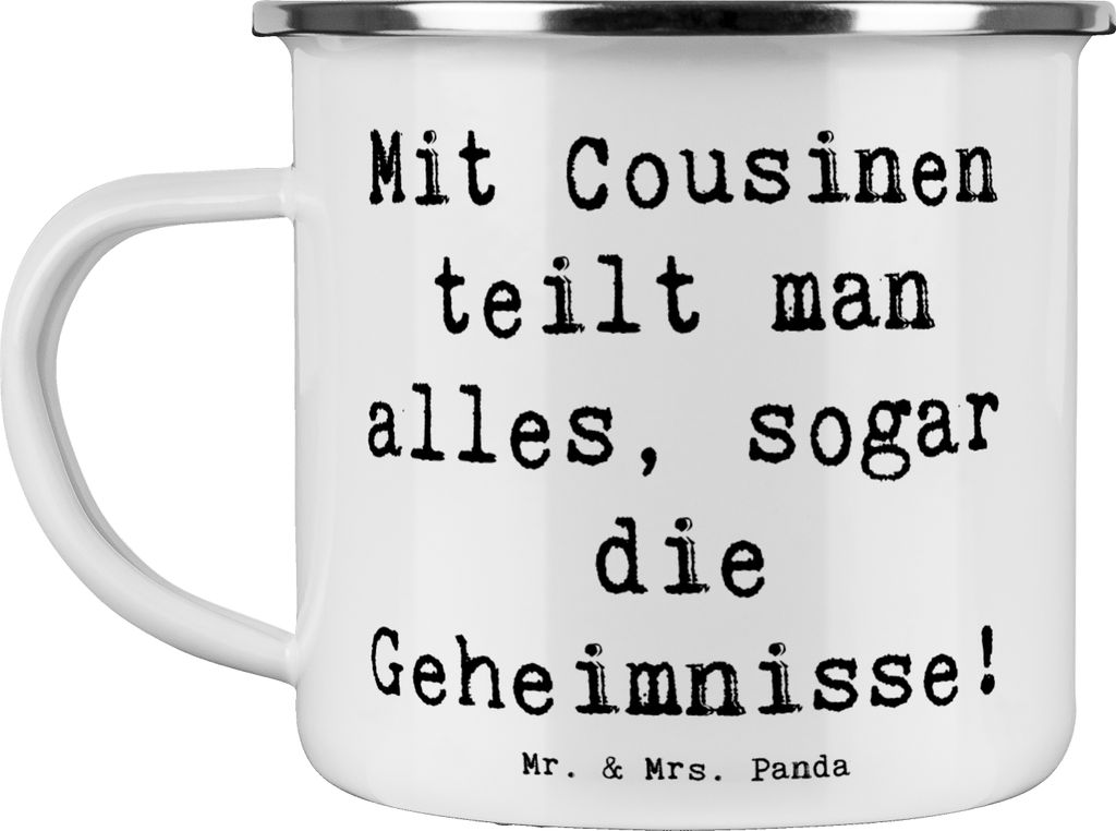 Mr. & Mrs. Panda Teetasse Spruch Cousine Geheimnisse - Weiß - Geschenk, Emaille Tasse, Haferl, Bindung, Weihnachten, emotionale Geschenke, Erinner...