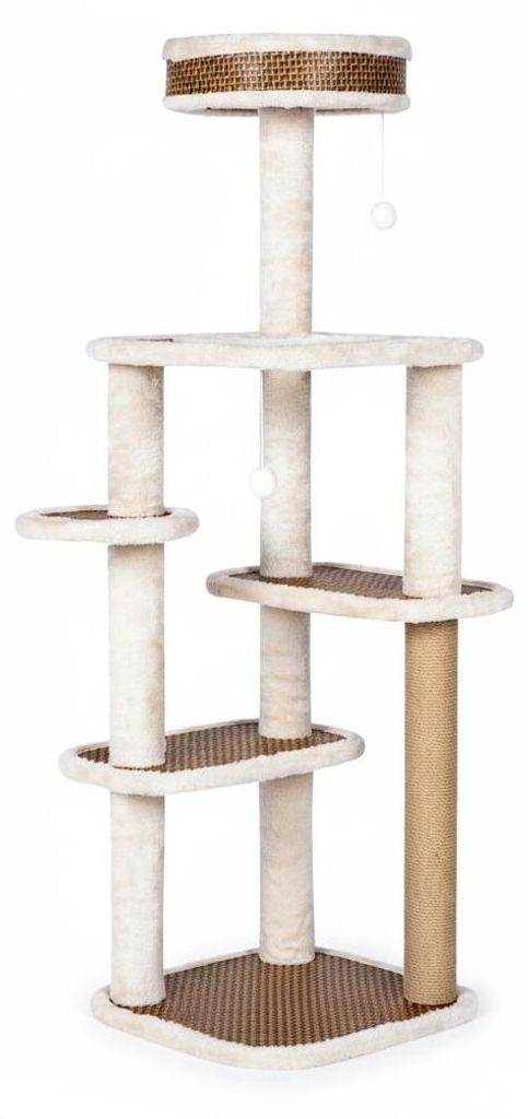 Katzenbaum | Kratzbaum | 5 Ebenen | Spielmöglichkeit | Aussichtskörbchen | Beige/Braun | 120 cm Hoch