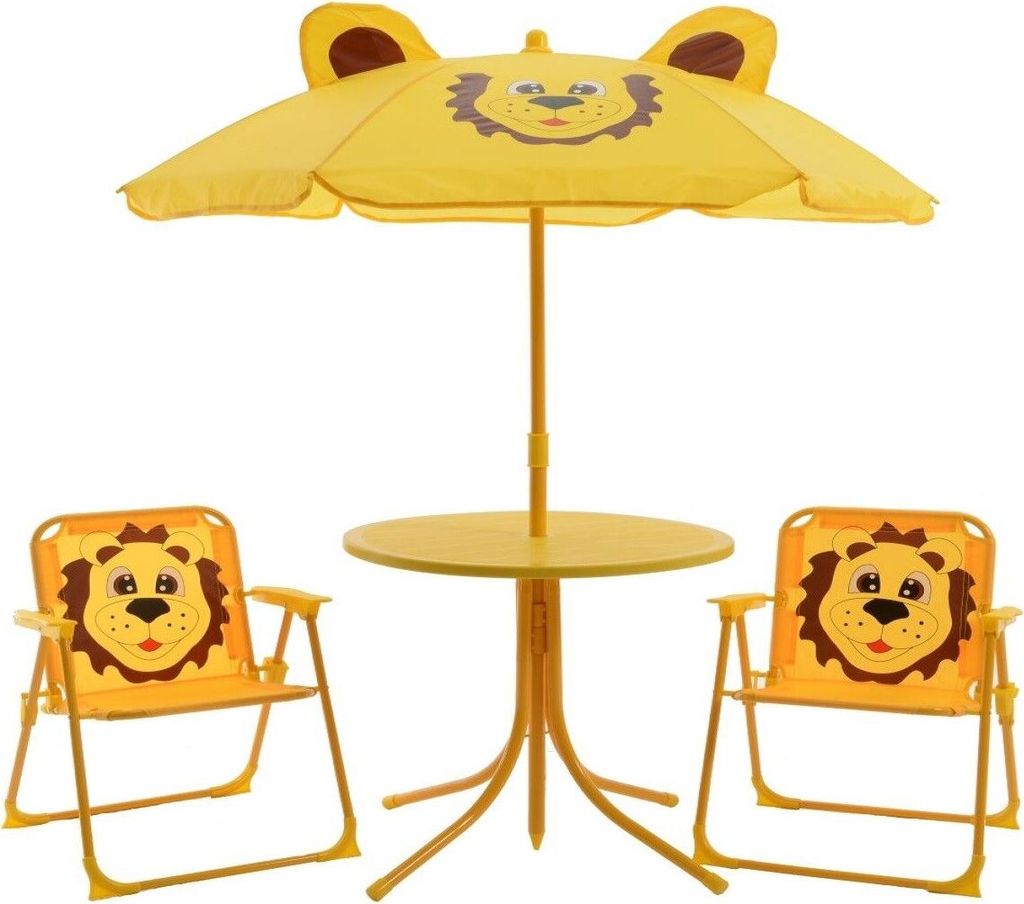 Kindergartenset Löwe Polyester gelb Tisch / Schirm / 2 Stühle
