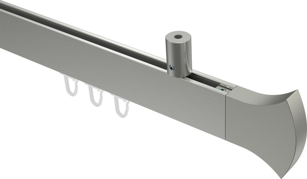 Interdeco Innenlaufstange / Gardinenstange mit Innenlauf Edelstahl-Optik, Typ Sonius Conex (Rundung) Deckenmontage, 14x35 mm 1-läufig, 120 cm