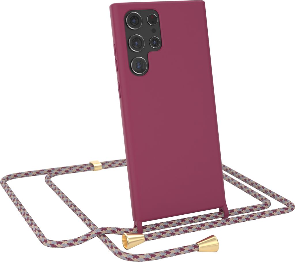 EAZY CASE Handykette kompatibel mit Samsung Galaxy S22 Ultra 5G Handyhülle zum Umhängen, Silikon Hülle mit Band, Schutzhülle mit Ersatzkordel, ...