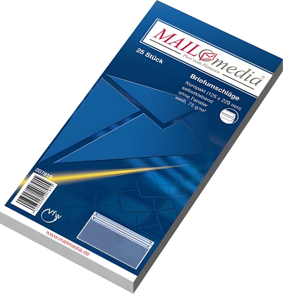 25 Briefumschläge Kompakt Kuvert weiss o. F. 125x229 Produktbild 
