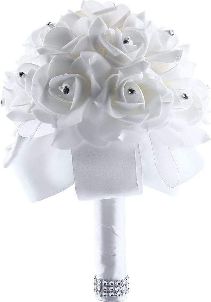 PIQIUQIU Brautstrauss Hochzeit Blumenstrauß Gefälschte Braut Bouquet Hochzeit Künstlich Blume mit Strass für Hochzeit, Fotoshooting 7x9,8 Zoll ...