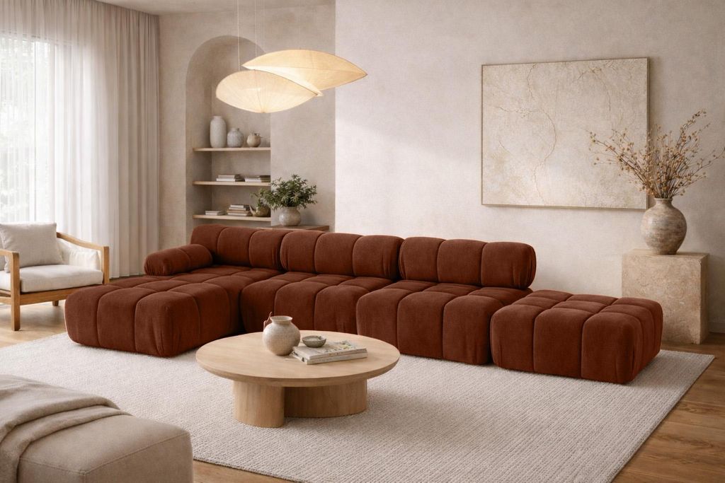 Kaiser Möbel Ecksofa L-Form XL, Stoff Velours Salvador, Dunkelbraun, Links, Selia L XL