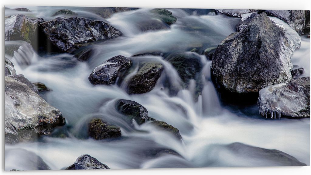 DEQORI Küchenrückwand Glas 80x40 cm 'Winterflusslauf' Spritzschutz Bad Rückwand Küche