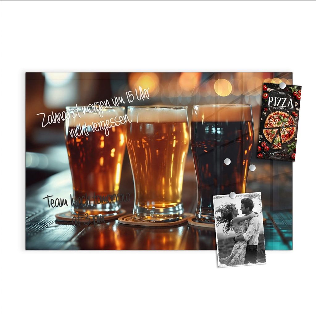 Magnettafel 90x60cm Pinnwand Whiteboard beschreibbar - Drei Biergläser Bar