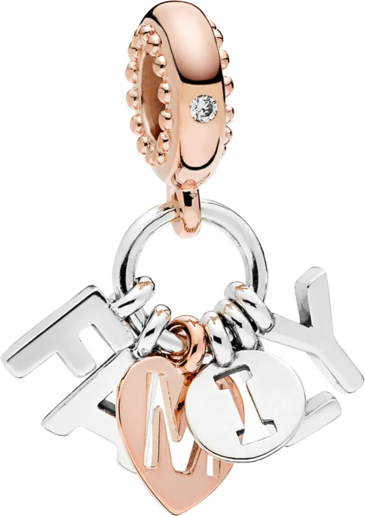 Charm Pendentif Pandora Family Lettres 787785CZ en Argent et Rose