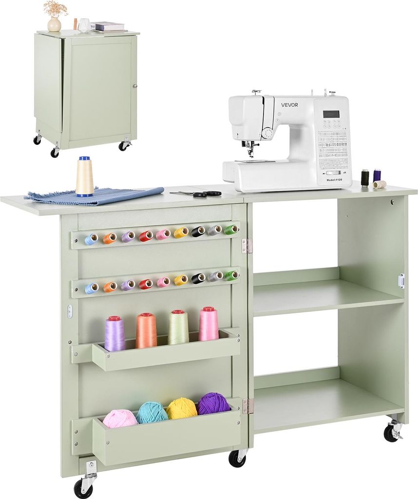 VEVOR klappbarer Nähtisch Nähmaschinentisch mit kompaktem Design & Ablagefächern & Holzklammern & magnetischem Türschloss, Mehrzwecktisch für ...