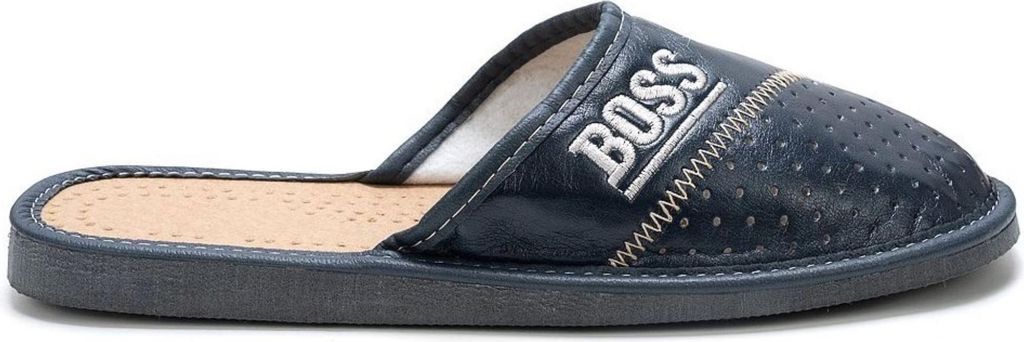 Herren Kunstleder Hausschuhe Pantoffeln Klassische Slippers BOSS Dunkelblau Gr.44
