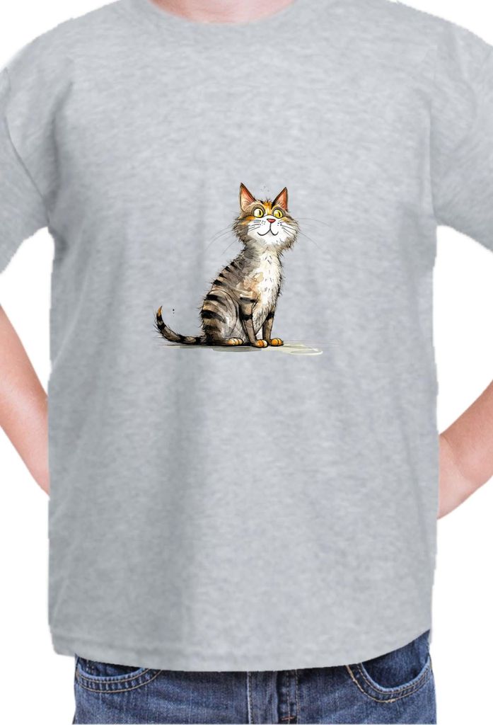 Kinder T-Shirt Funny Cats Breeds Cyprus Cat, 7-8 Jahr - 128 / Grau
