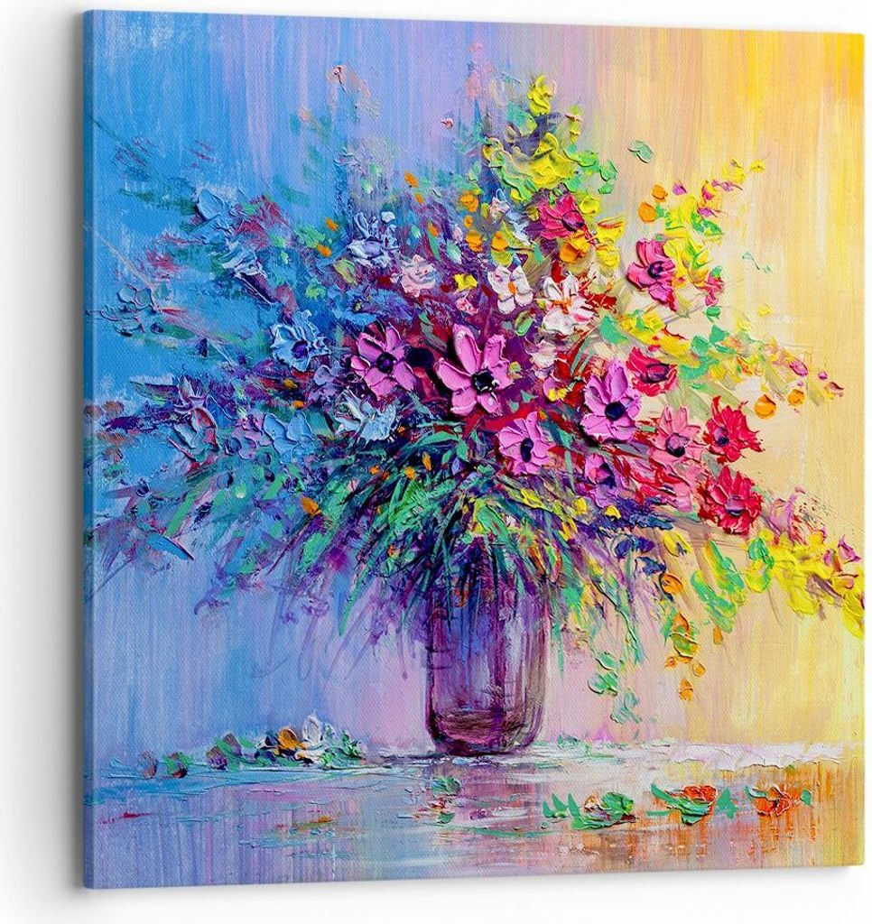 Bild auf Leinwand - Leinwandbild - Blumen Vase - 70x70cm - Wand Bild - Wanddeko - Wandbilder - Leinwanddruck - Bilder - Kunstdruck - Wanddekoration...