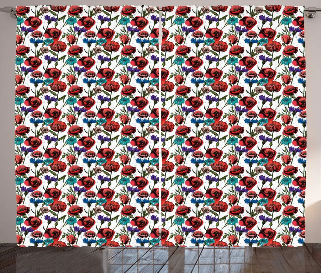 Rideau Botanique Rustique ABAKUHAUS 280x225 cm Scène Flora Rouge Violet