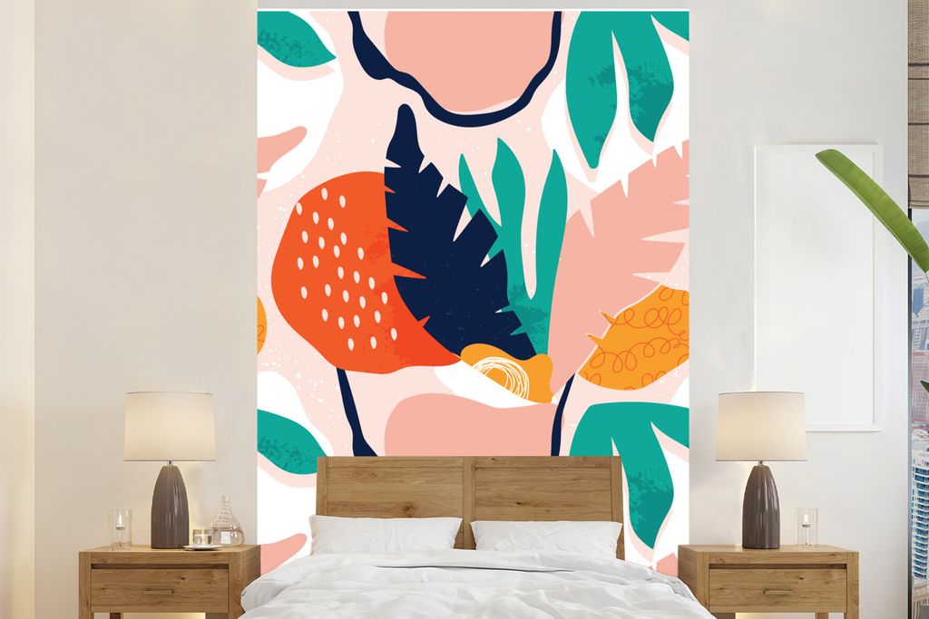 MuchoWow Fototapete für Wohnzimmer oder Schlafzimmer Wandtapete Vinyl Motivtapete Dschungel - Blätter - Muster - 225x350 cm - Schlafzimmer tapete