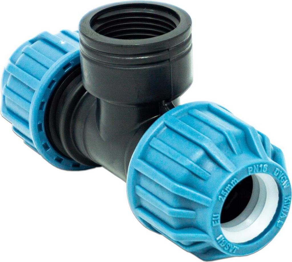 Jason T-Stück 90° PP 25 mm x 1" x 25 mm Klemm x Innengewinde x Klemm 16bar Schwarz/Blau DVGW/KIWA/WRAS/SVGW