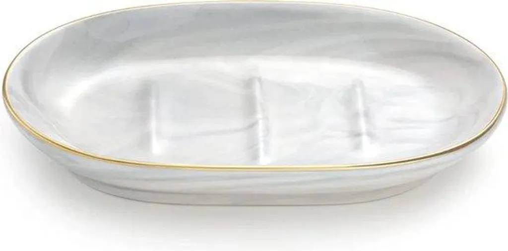 Plateau de Courtoisie Ovale en Céramique Blanche avec Finition Dorée