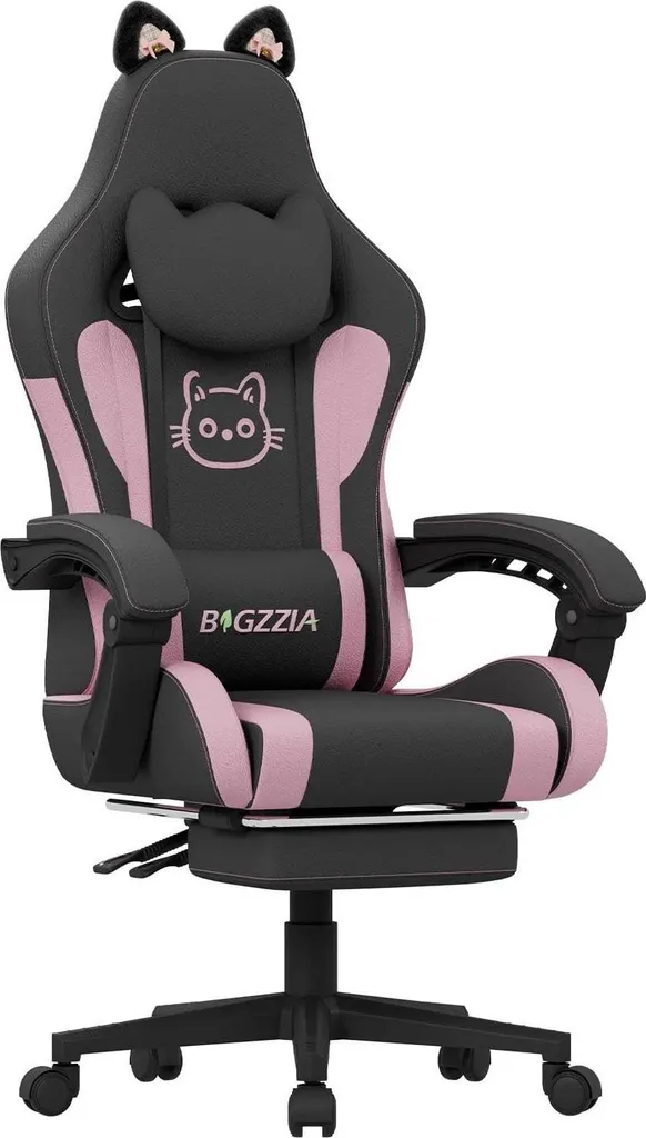 Siège de bureau ergonomique rose pour gamer avec repose-pieds rétractable