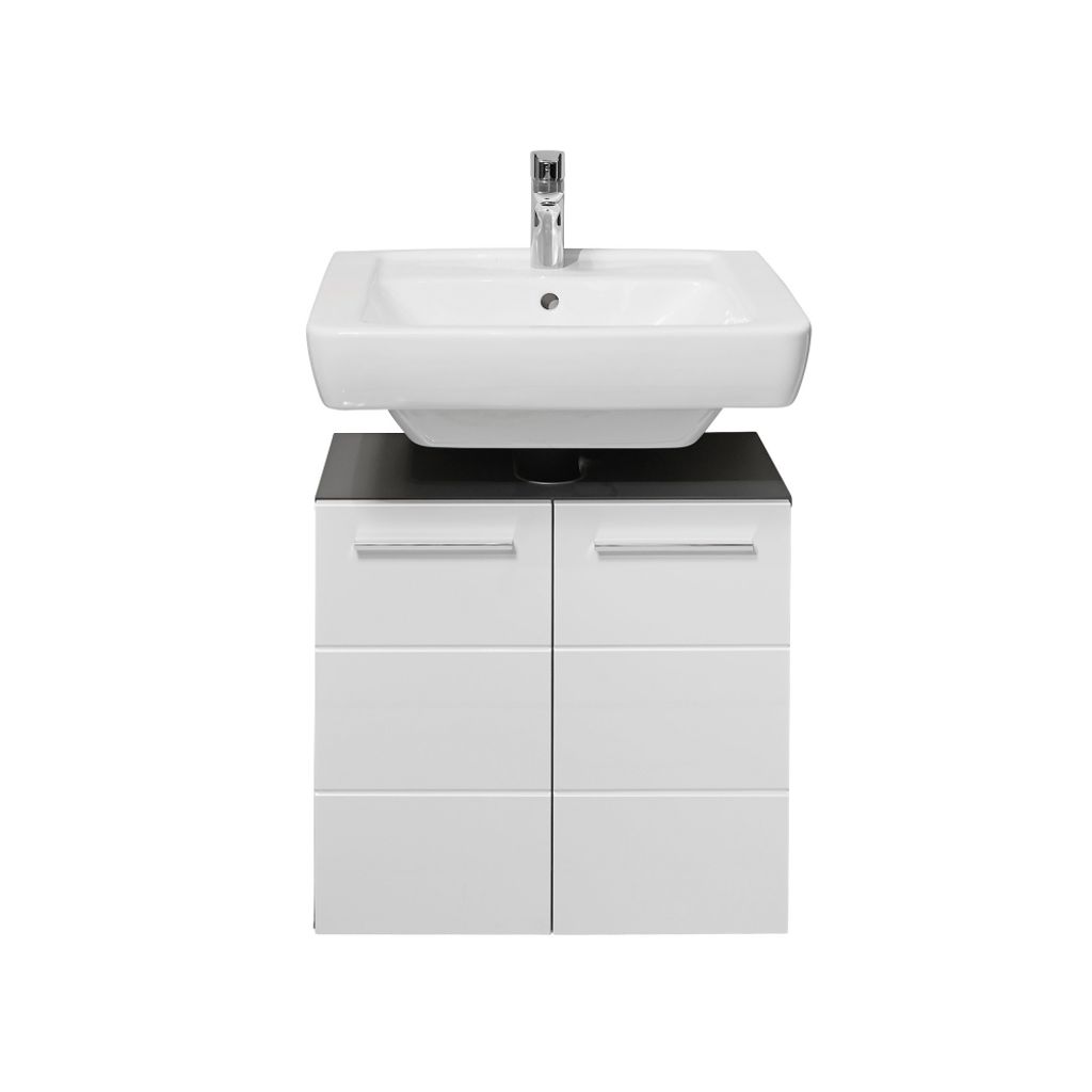 WBU GLOSS Waschbeckenschrank Unterschrank Bad Weiß Glanz / Anthrazit ca. 60 x 62 x 31 cm