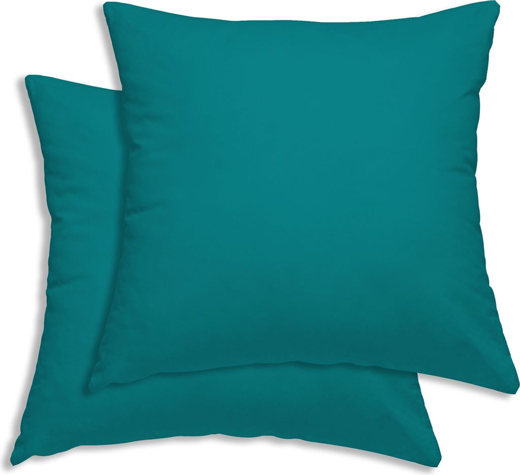 2er Set Kissenbezug Kissenhülle 40x40 cm petrol Uni Renforce Baumwolle