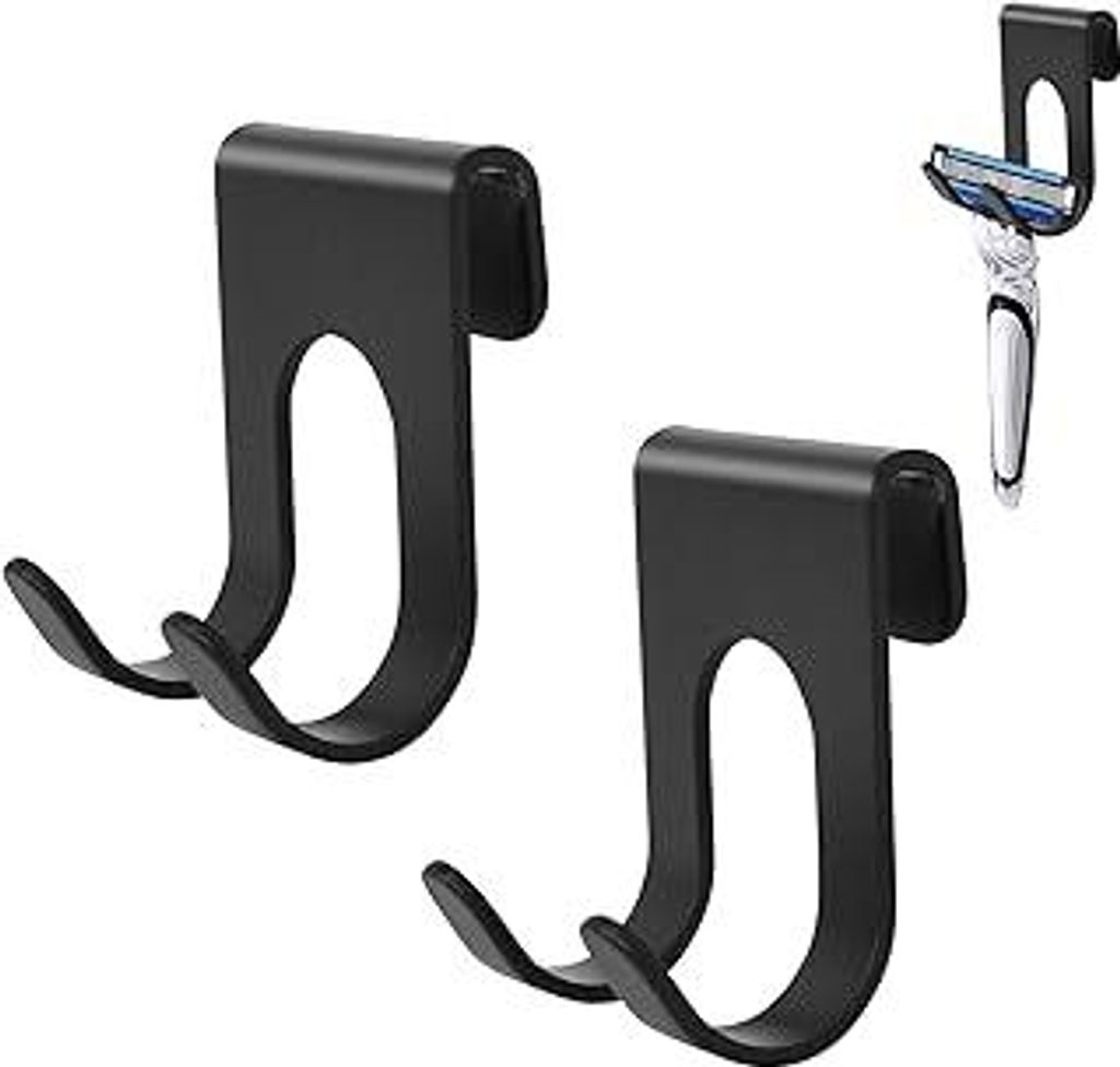 AONAYO 2 StüCk Rasierer Halterung Dusche, Wasserfest Selbstklebend, Kein Lochen NöTig, Edelstahl, Schwarz, Rasierer Halterung Geeignet Für Bad, ...