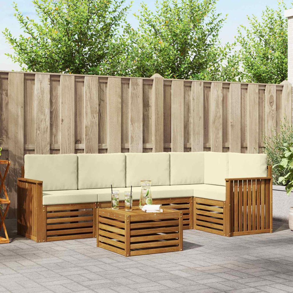 "SALE 2026"Sofagarnitur - CLORIS - Balkonmöbe/Sitzgruppe - 6 pcs - Moderne Design - Natur und Creme Massivholz Akazie - Gartensofas NeuMöbel161019