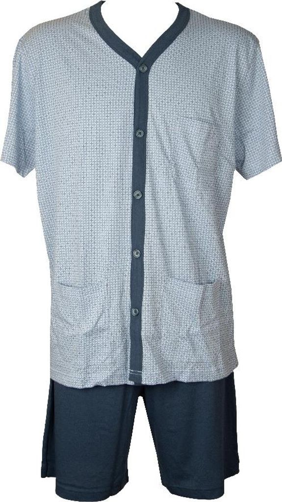 RAGNO Herrenpyjama aus sommerlicher Baumwolle, offenes Hemd mit Knöpfen und kurze Hose mit elastischem Bund, Artikel U651NG, Taglia 56, Cotone 100%
