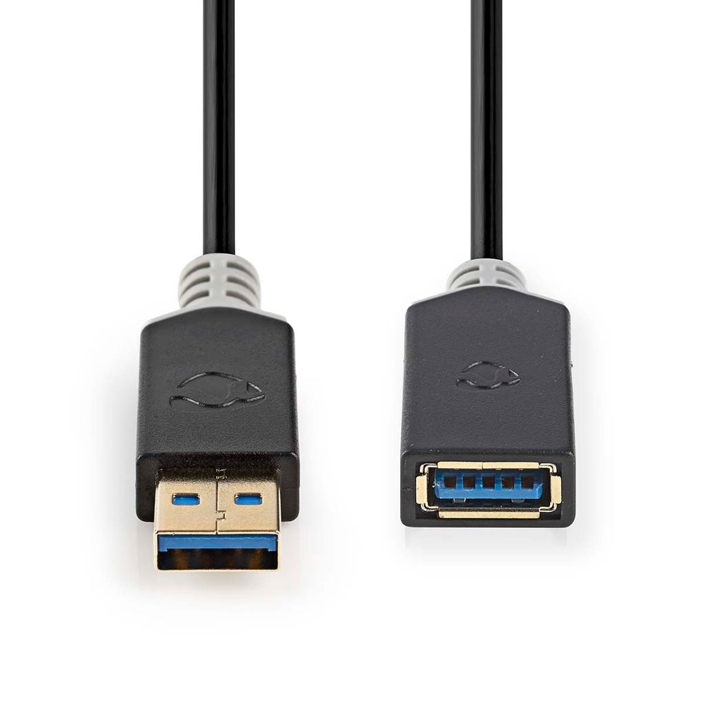 Nedis USB-Kabel - USB 3.2 Gen 1 - USB-A Stecker - USB-A Buchse - 5 Gbps - Vergoldet - 2.00 m - Rund - PVC - Anthrazit - Box