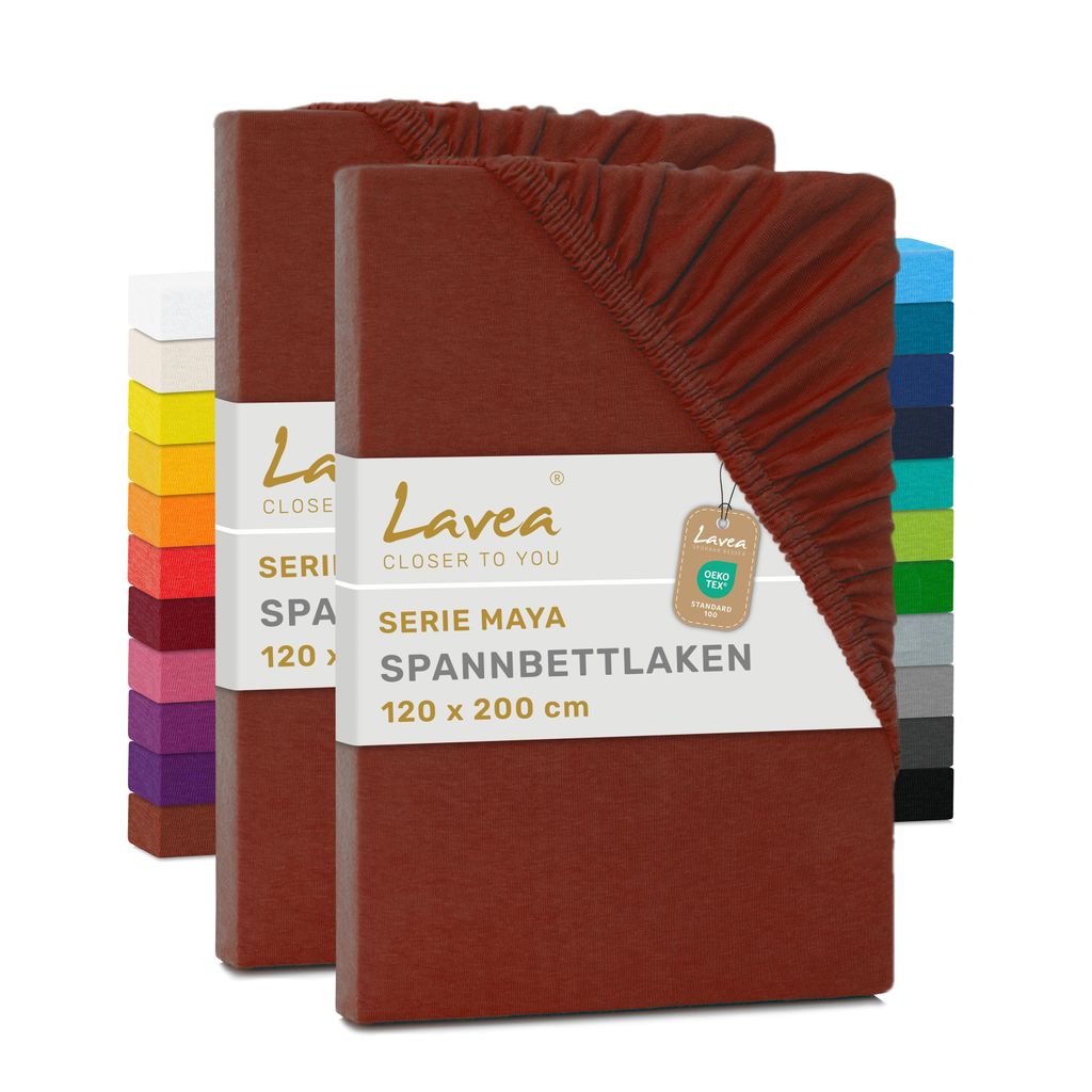 Lavea 2er Pack Spannbettlaken 120x200cm, Bettlaken 100% Baumwolle Jersey, mit Rundumgummizug, für Matratzen bis 20 cm Höhe, weich, formstabil, ...