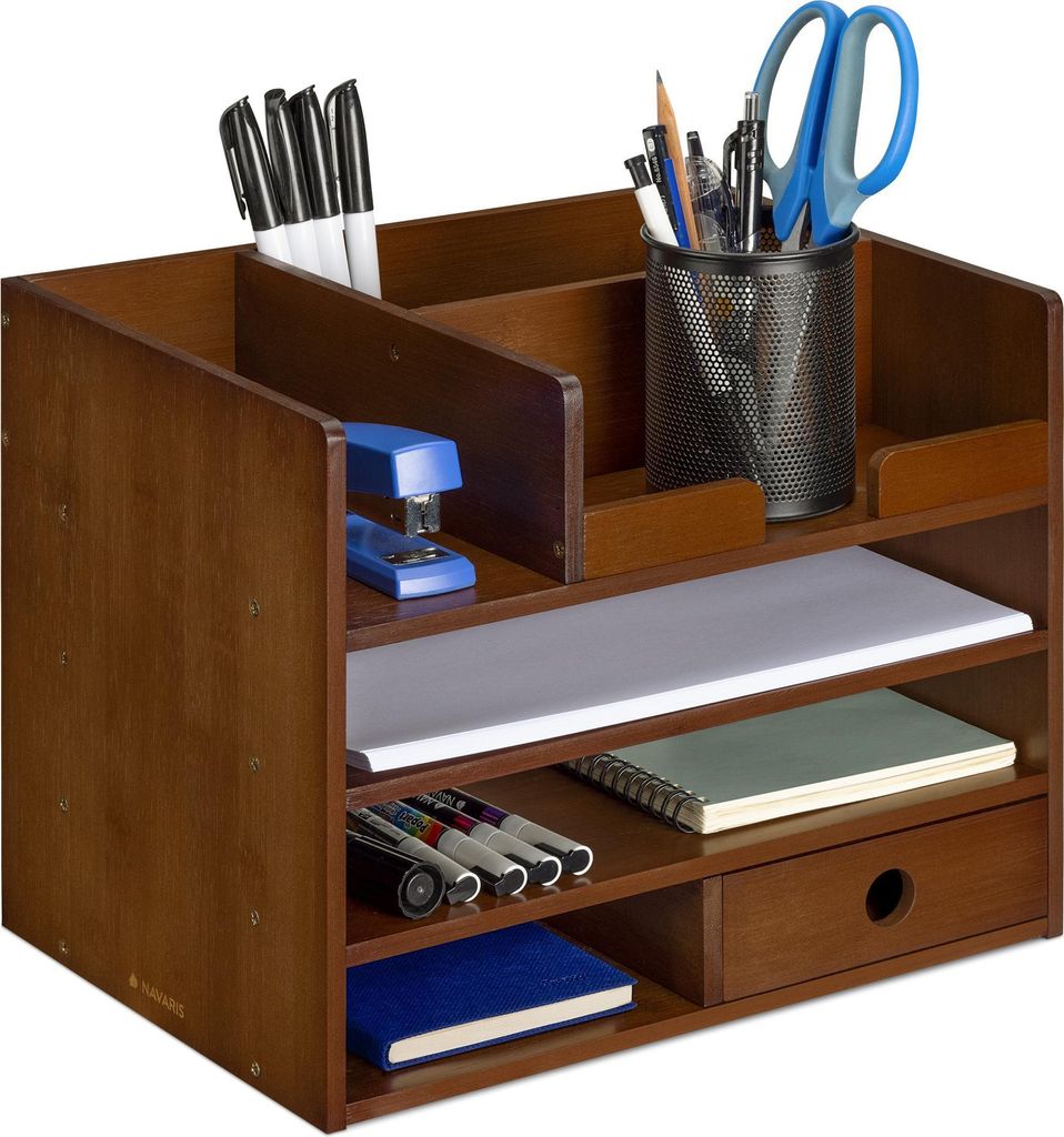 Navaris Schreibtisch Organizer Ablage aus Bambus - Produktbild 