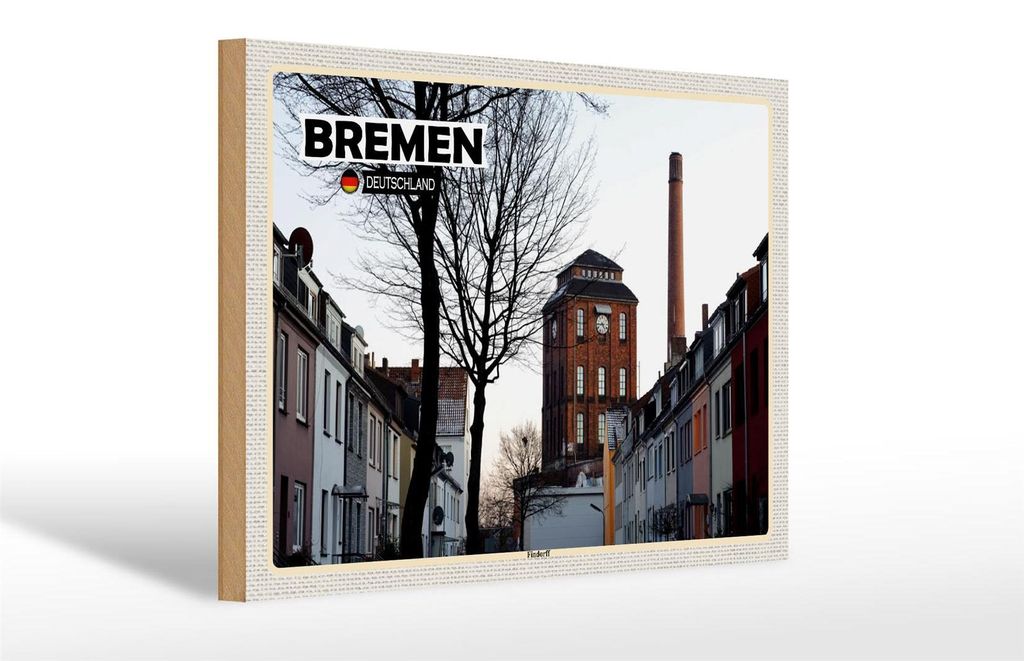 Holzschild Städte Bremen Deutschland Findorff Fabrik 30x20cm
