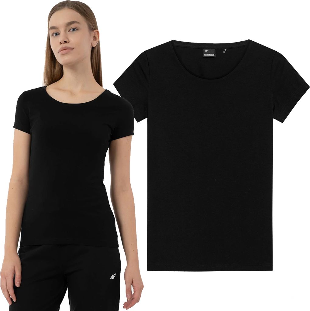 4F Damen T-Shirt Sport Baumwolle F731, Farbe: Schwarz, Große: XS