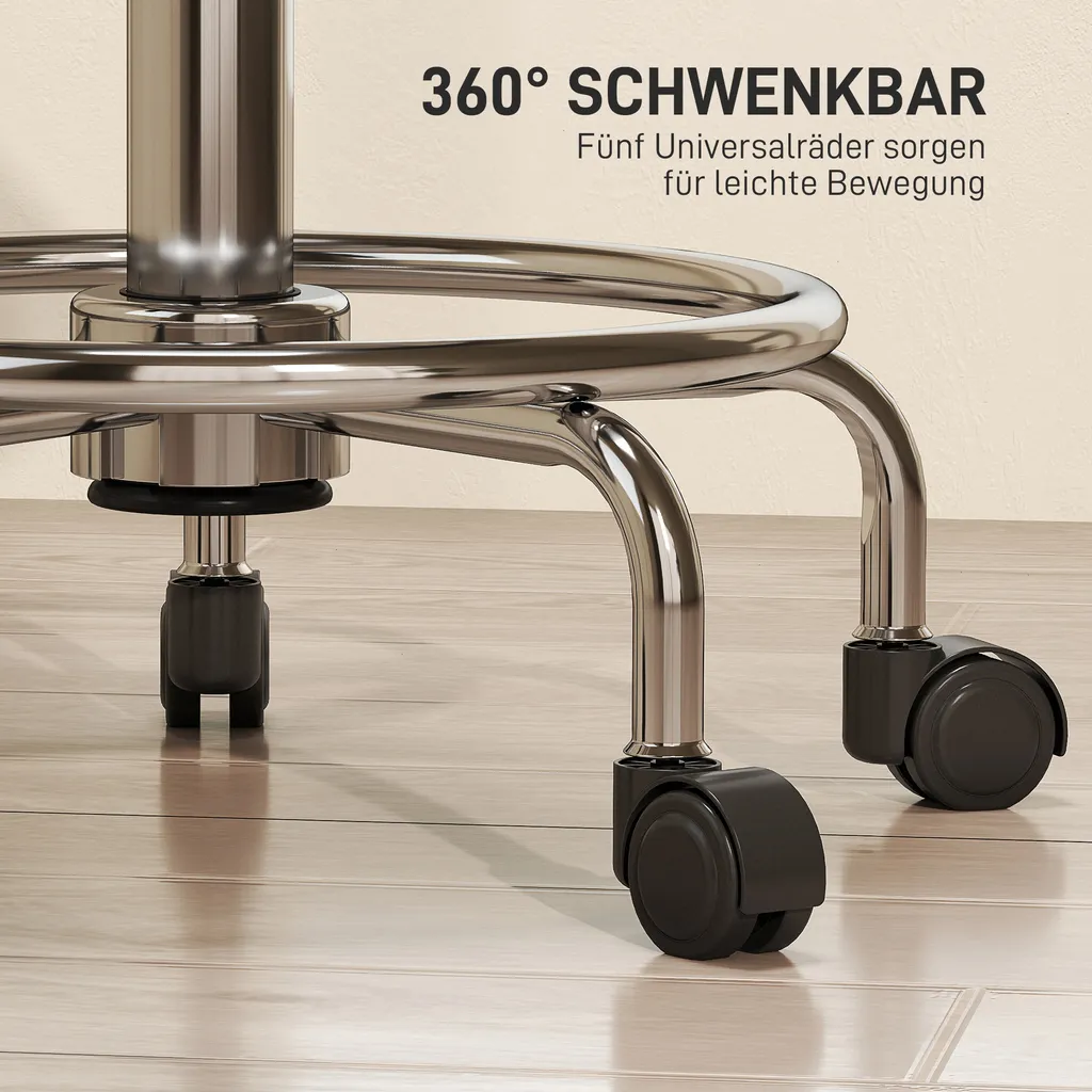 Sgabello Girevole 360° Regolabile In Altezza – Seduta Quadrata In Pelle PU Con Ruote, Per Ufficio, Salone E Cucina, Nero