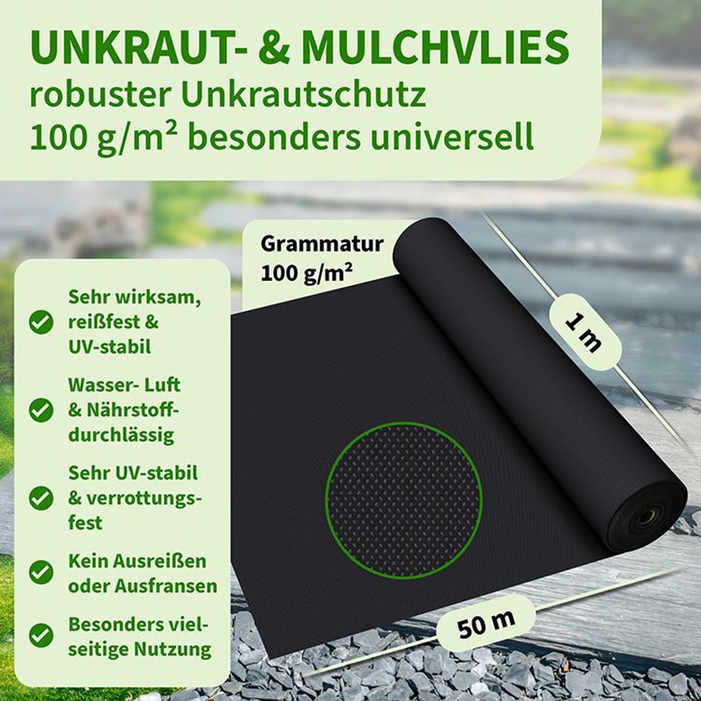 SCHNÄPPCHENFUCHS Unkrautvlies 100g/m² 50m² - 1x50m Rolle Produktbild 