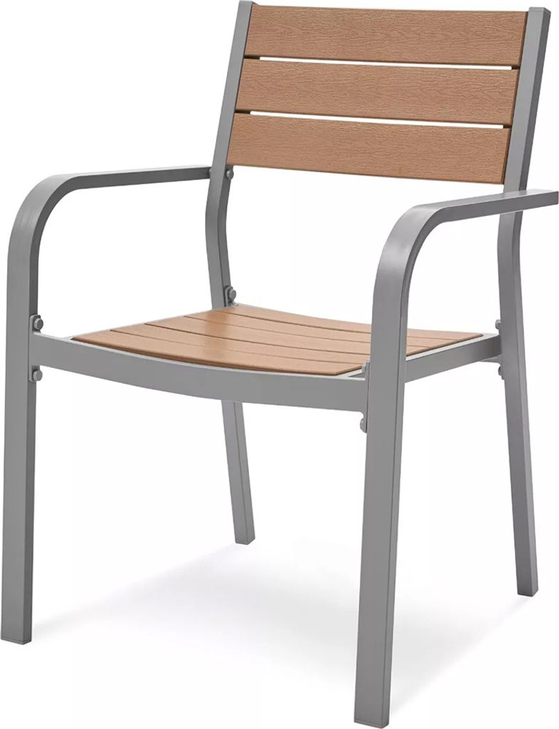 Gartenstuhl Stapelsessel Gartenmöbel Stapelstuhl - Aluminium / Non-Wood Teak-Optik