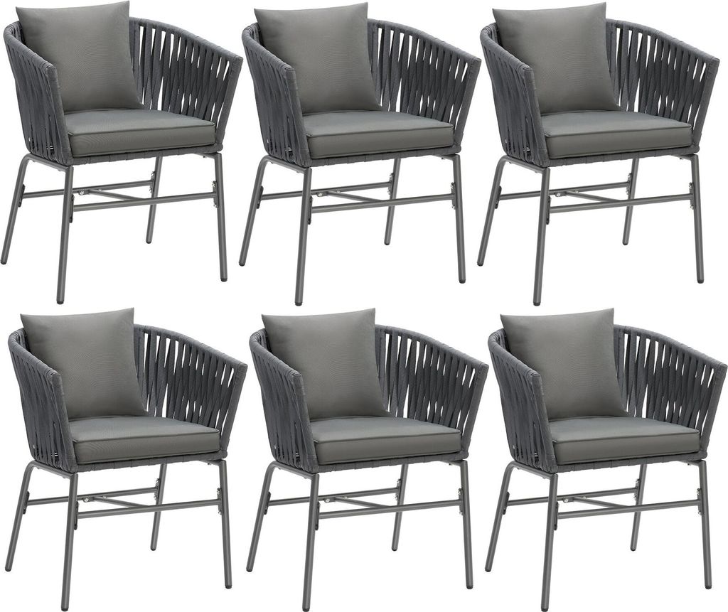 A set of six identical chairs arranged in two rows of three.