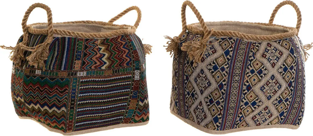 Panier Boho en Fibres Naturelles Tressées à la Main 30x30 cm - Set de 2