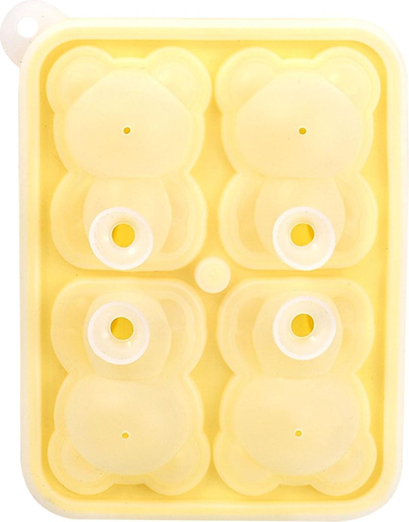 Kleiner Bär Form Eis Form 4 Gitter Silikon Eisblock Form für die Herstellung von Eis Kuchen Kerze gelb