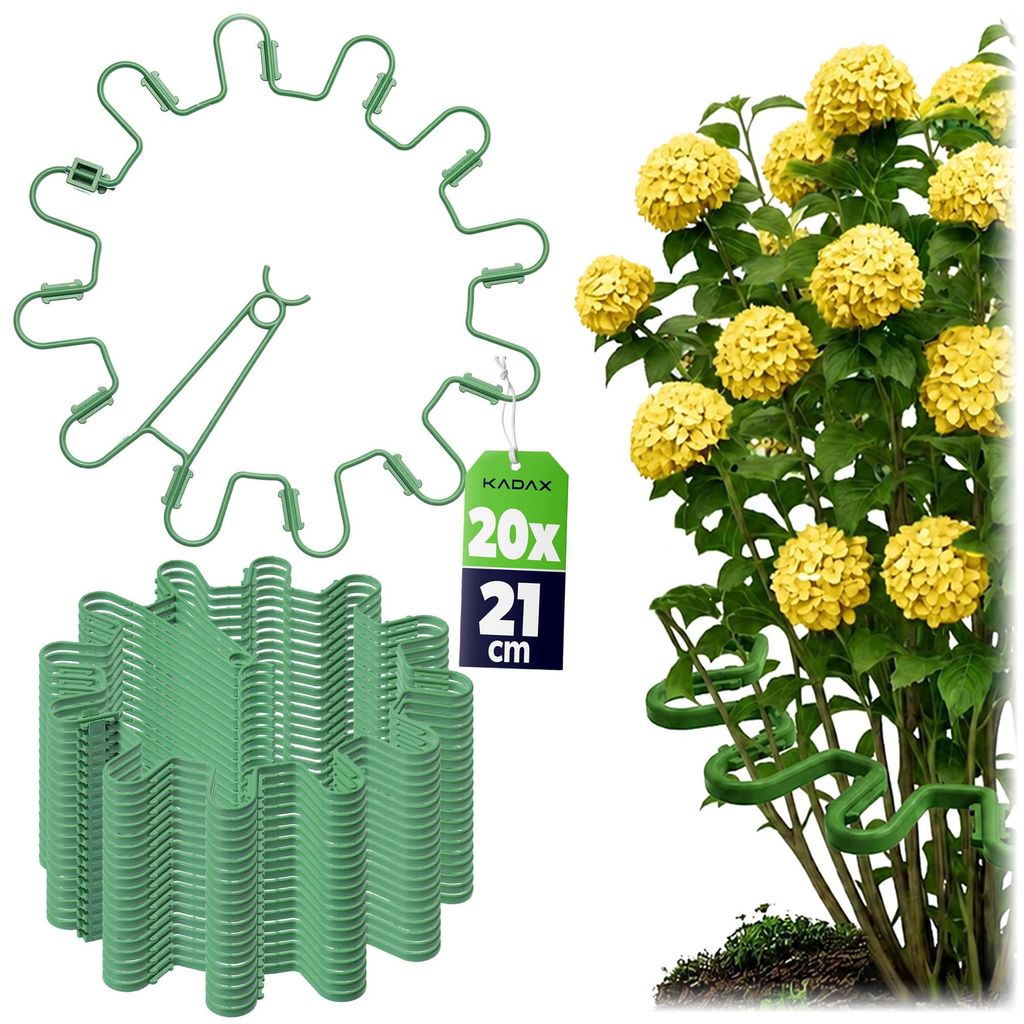 KADAX Staudenhalter Rund Ø 21 cm im 20er Set, Pflanzenhalter aus Kunststoff, Pflanzenstütze, Staudenstütze für Hortensien & Pfingstrosen, Horte...