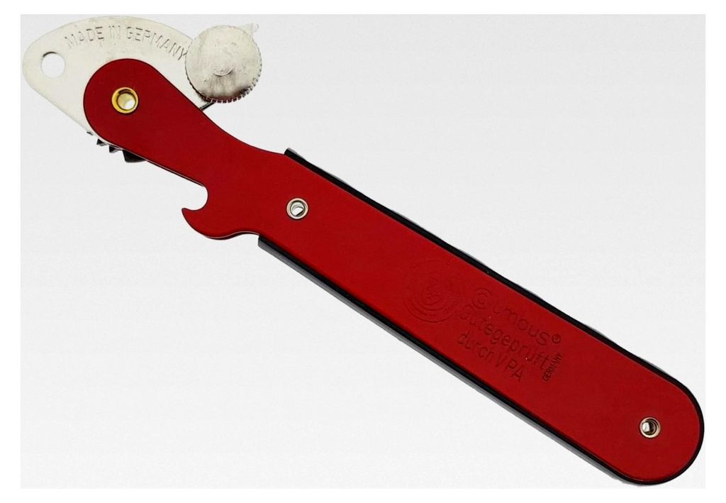 Hebeldosenöffner mit Metallgriff, rot