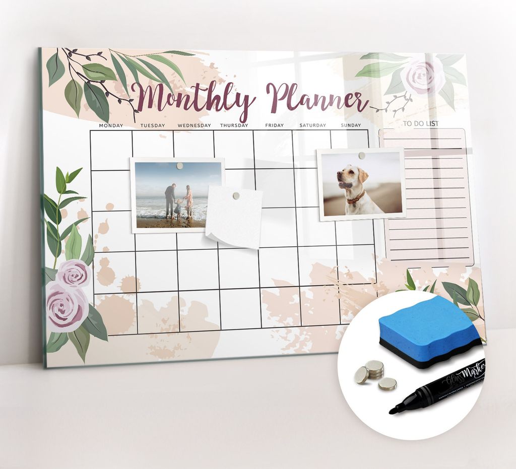 Magnetpinnwand Memoboard - Zubehörsatz - Schwarzer Marker + Schwamm + Magnete - 60 x 40 cm - Rosenplaner