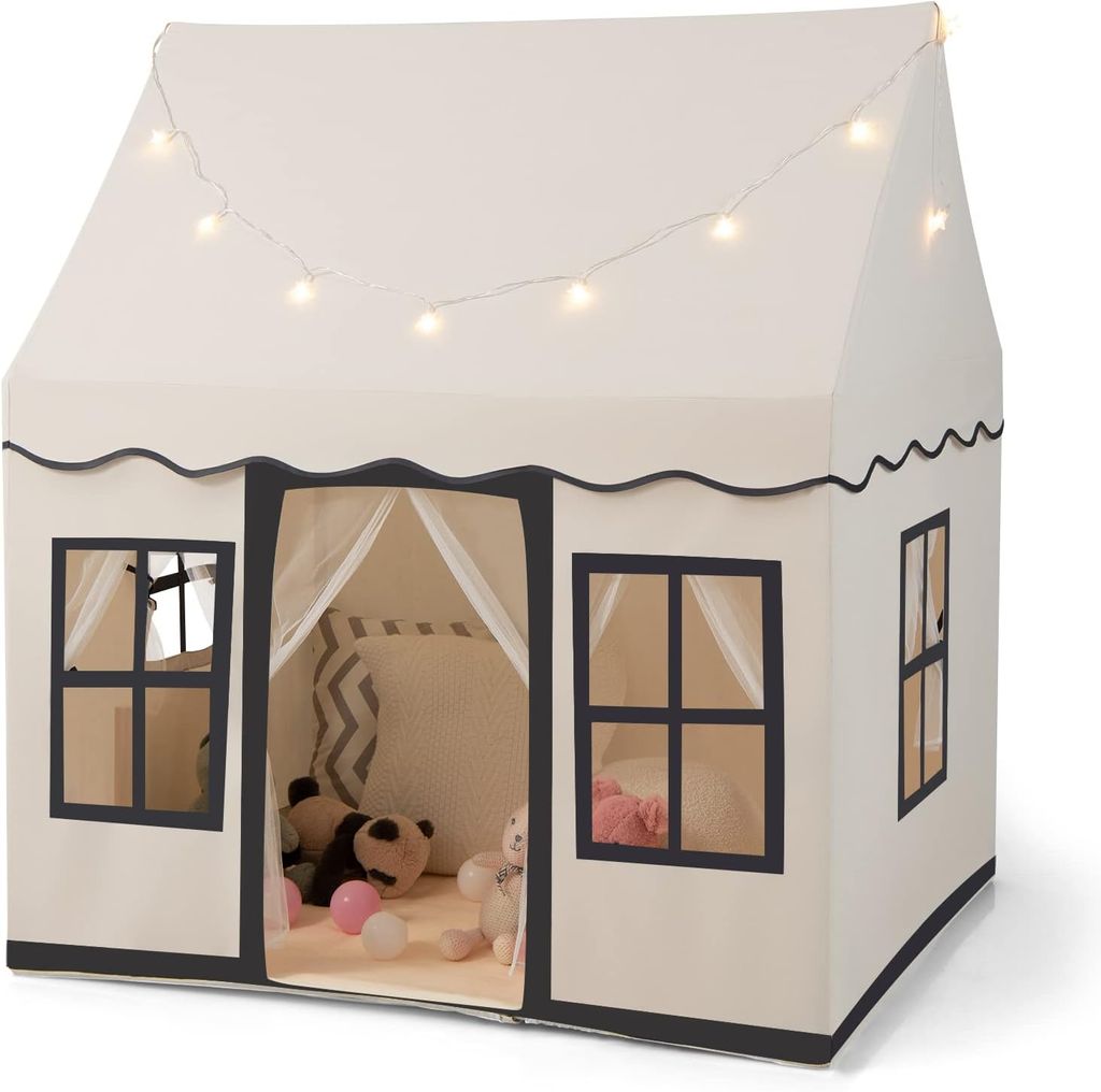 GOPLUS Spielzelt für Kinder, Kinderspielhaus mit Sternenlichtern, Rutschfester Matte, Belüfteten Fenstern, Kinderzelt für 3 Kinder/2 Erwachsene,...