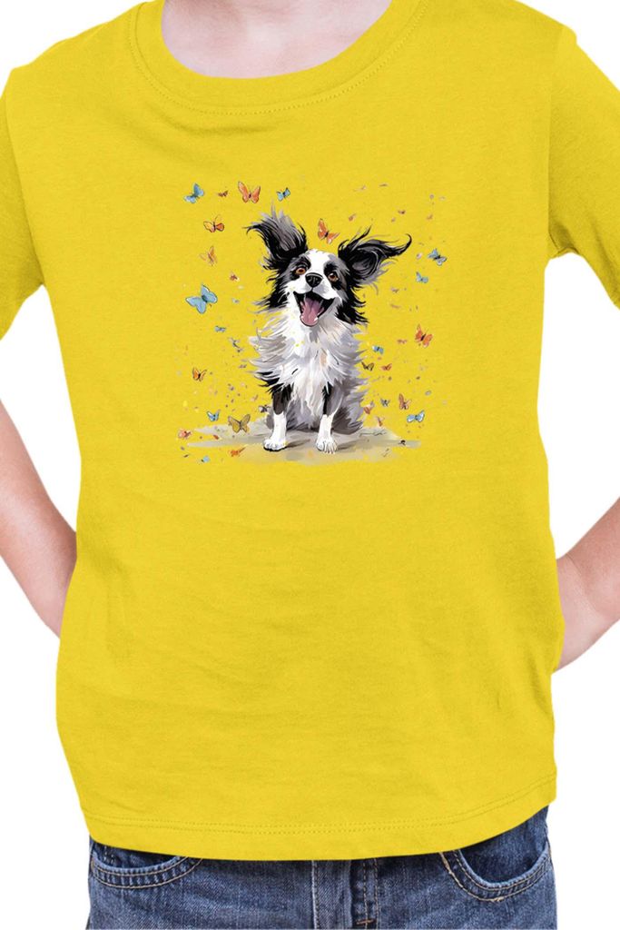 Kinder T-Shirt Funny Dogs Breeds Papillon Dog Breed, 12-13 Jahr - 152 / Gelb