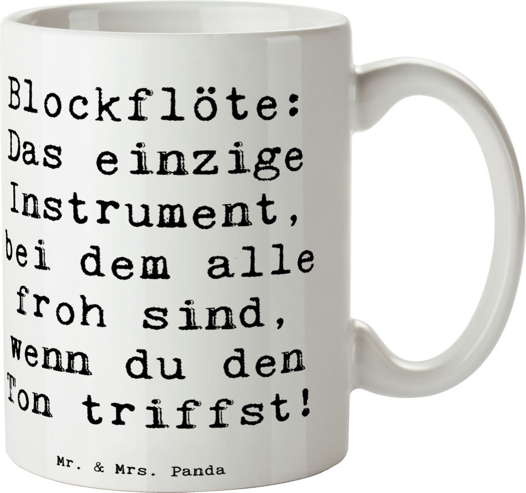 Mr. & Mrs. Panda Keramikbecher Spruch Blockflöte Freude - Weiß - Geschenk, Musikinstrument, Kaffeebecher, Tasse, Kaffeetasse, Tenorblockflöte, L...