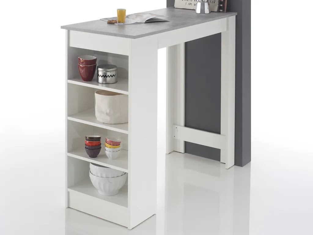Mange-debout moderne Rosalyn effet béton et blanc pour cuisine 115cm
