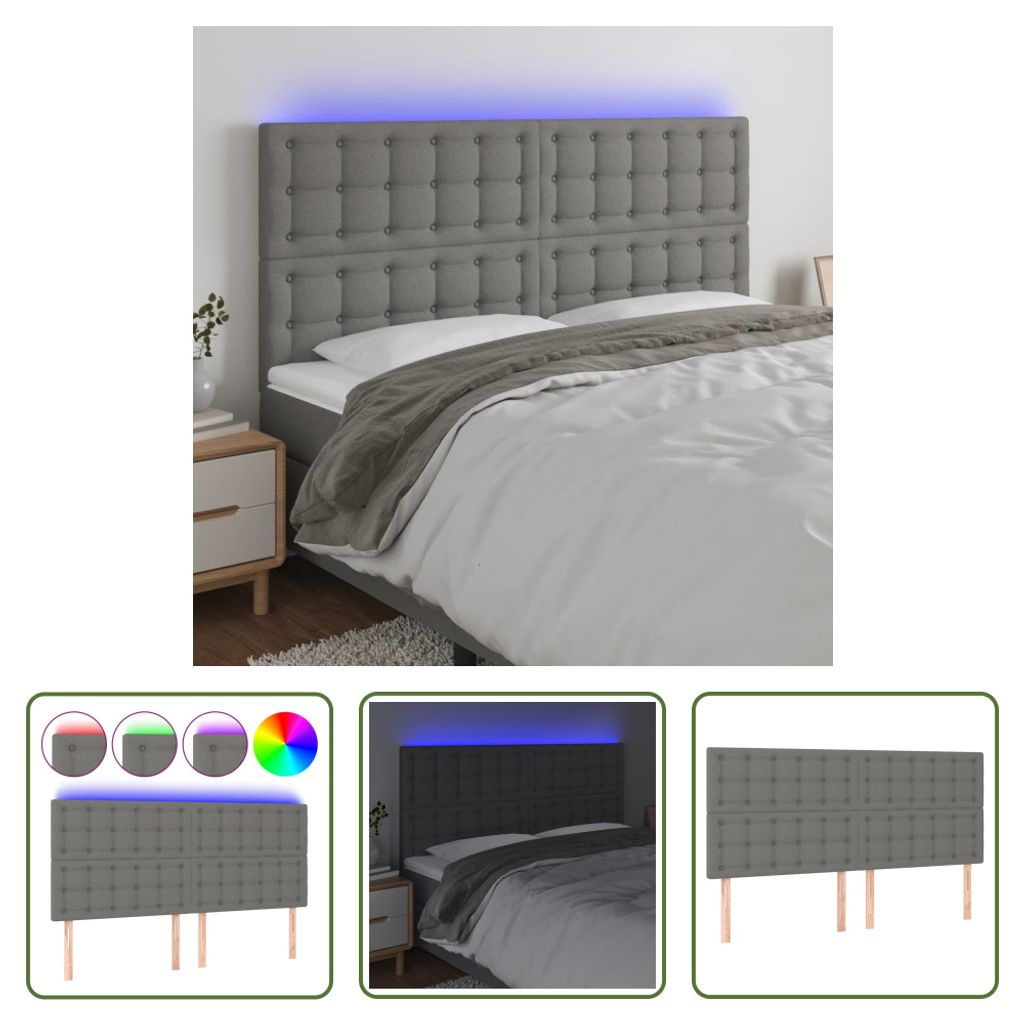 The Living Store LED Kopfteil Dunkelgrau 160x5x118/128 cm Stoff