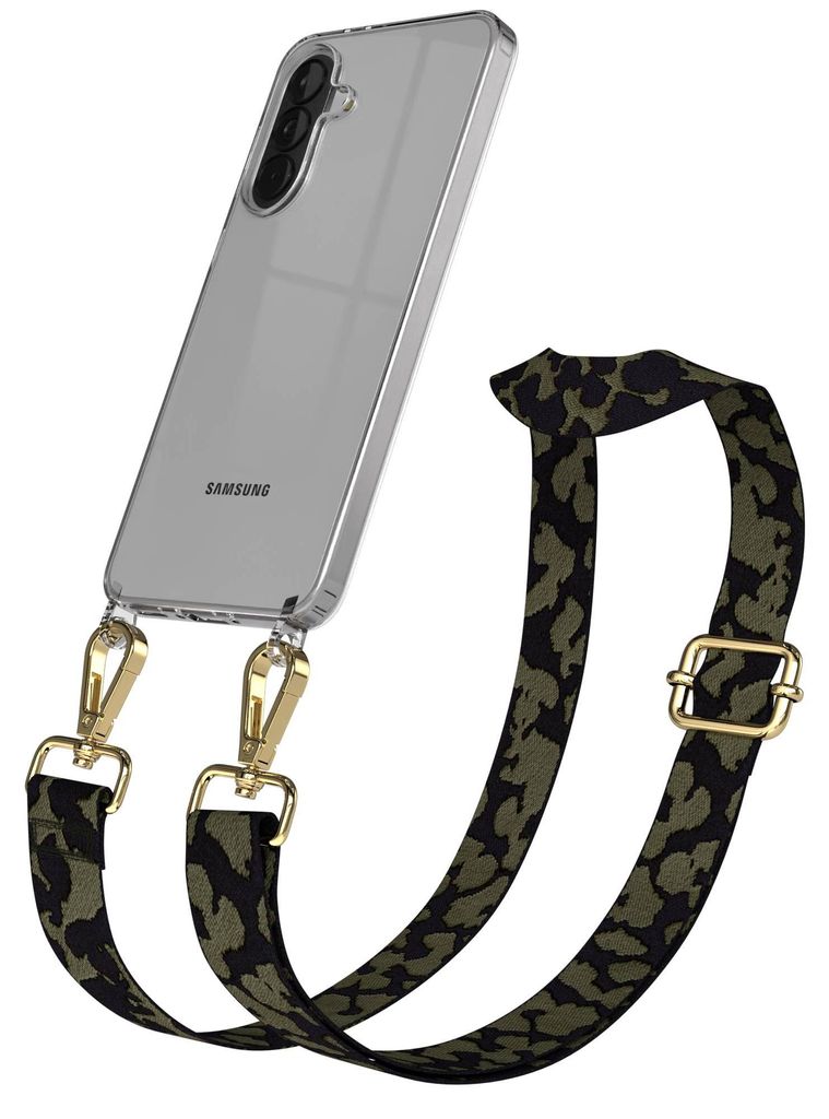 EAZY CASE Handykette - Verstellbarer Trageriemen kompatibel mit Samsung Galaxy A37, Handykordel mit transparenter Silikon-Hülle, Karabiner Gold, C...