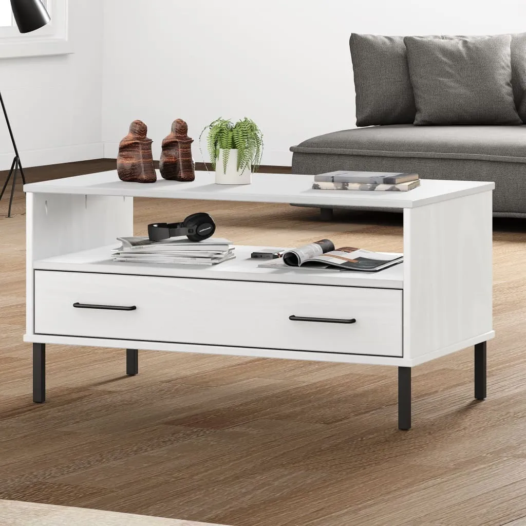 Tavolino OSLO vidaXL in Legno Massello e Metallo Bianco 85x50x45 cm
