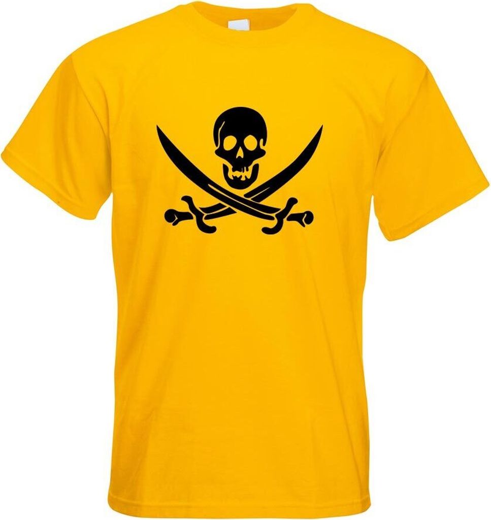 Kiwistar - T-Shirt - gelb - Piraten Schädel Motiv Bedruckt Funshirt Design Print - mit Motiv Bedruckt - Funshirt Design - Sport - Freizeit - Herre...