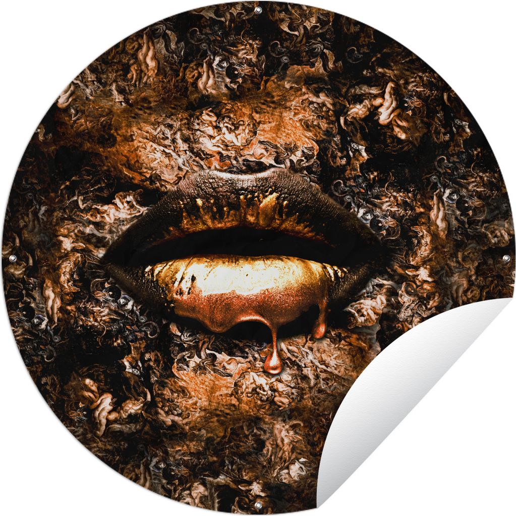 MuchoWow Gartenposter Outdoor-Poster Rund Farbe - Lippen - Kupfer Ø 60 cm Gartendeko Rundes Poster draußen