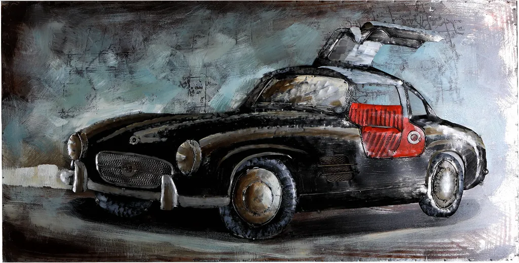 Tableau Mercedes 300SL Métal Artisanal 120cm Relief 3D Design Garage