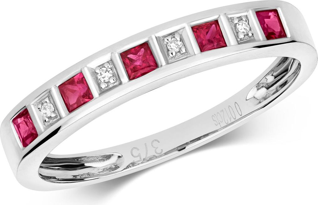 Funkelndes Feuer Eleganter 9 Karat (375) Weißgold Halb Eternity Diamant Damenring Brillant-Schliff H - PK mit Rubin, 58 (18.5); TRS290729KWRSQ